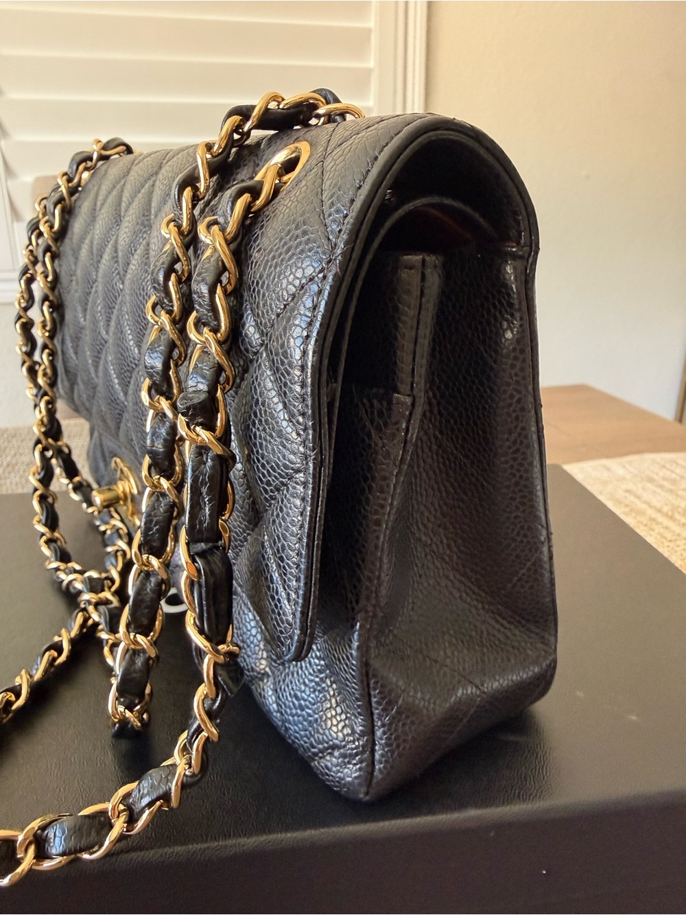 CHANEL Black Quilted Medium Caviar Shoulder Bag with Gold CC Hardware - Picture 6 of 14